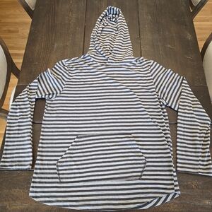 Mens Black and Gray Striped Hoodie, XL